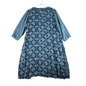 Max 3/4 Sleeve Tunic Top Dress Women L/XL Rayon AOP High Slits Swim Cover READ